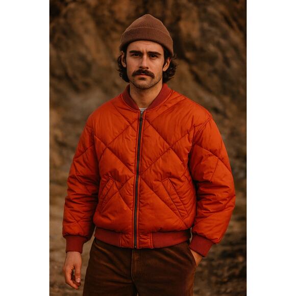 Vintage Men’s Ralph Lauren Quilted Bomber Puffer Jacket Orange Medium Large - Picture 1 of 11